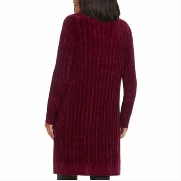 MATTY M Chenille Cardigan Burgundy Maroon Red Ribbed Chunky Knit Long Sweater S - Picture 3 of 15